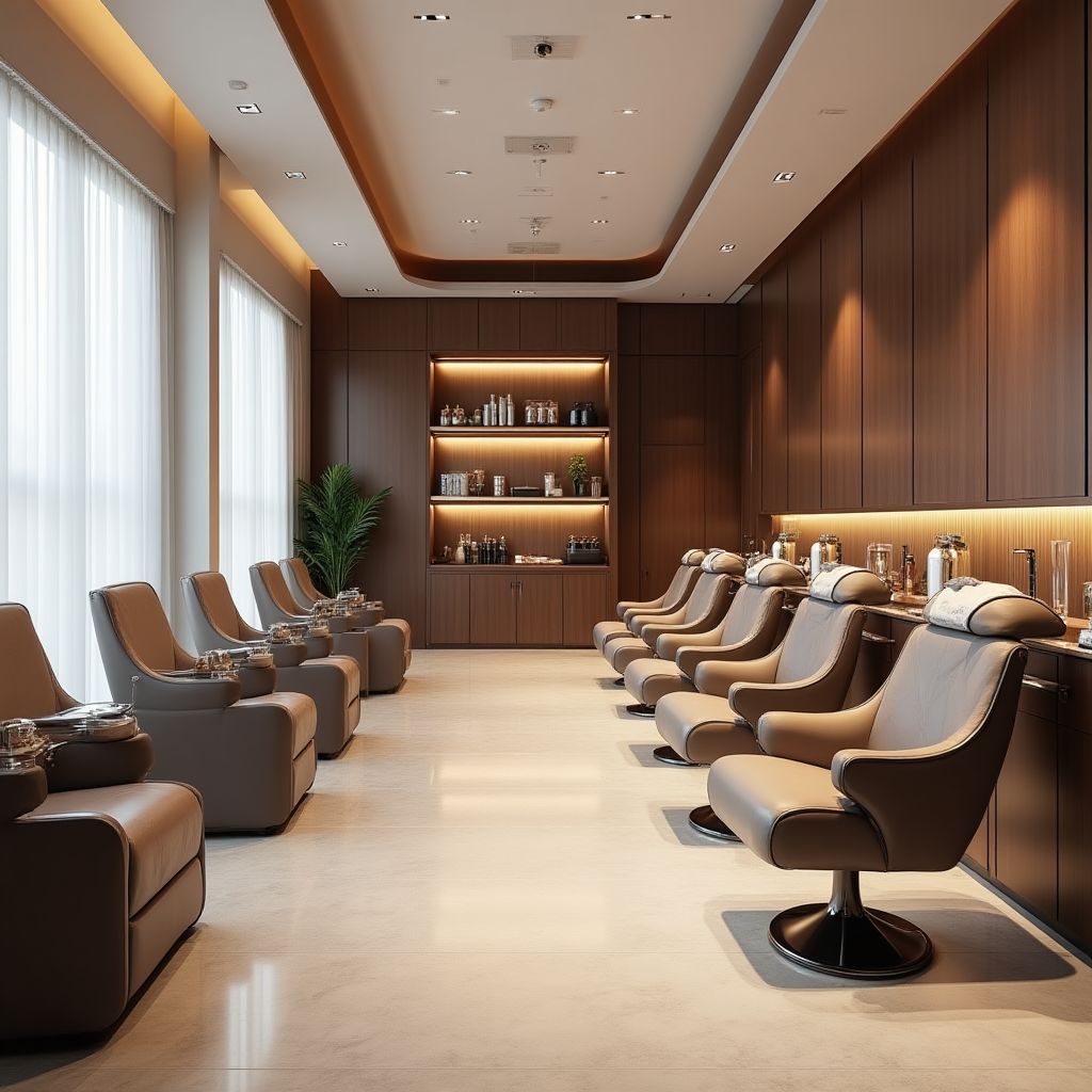 Luxury nail salon interior with elegant treatment stations