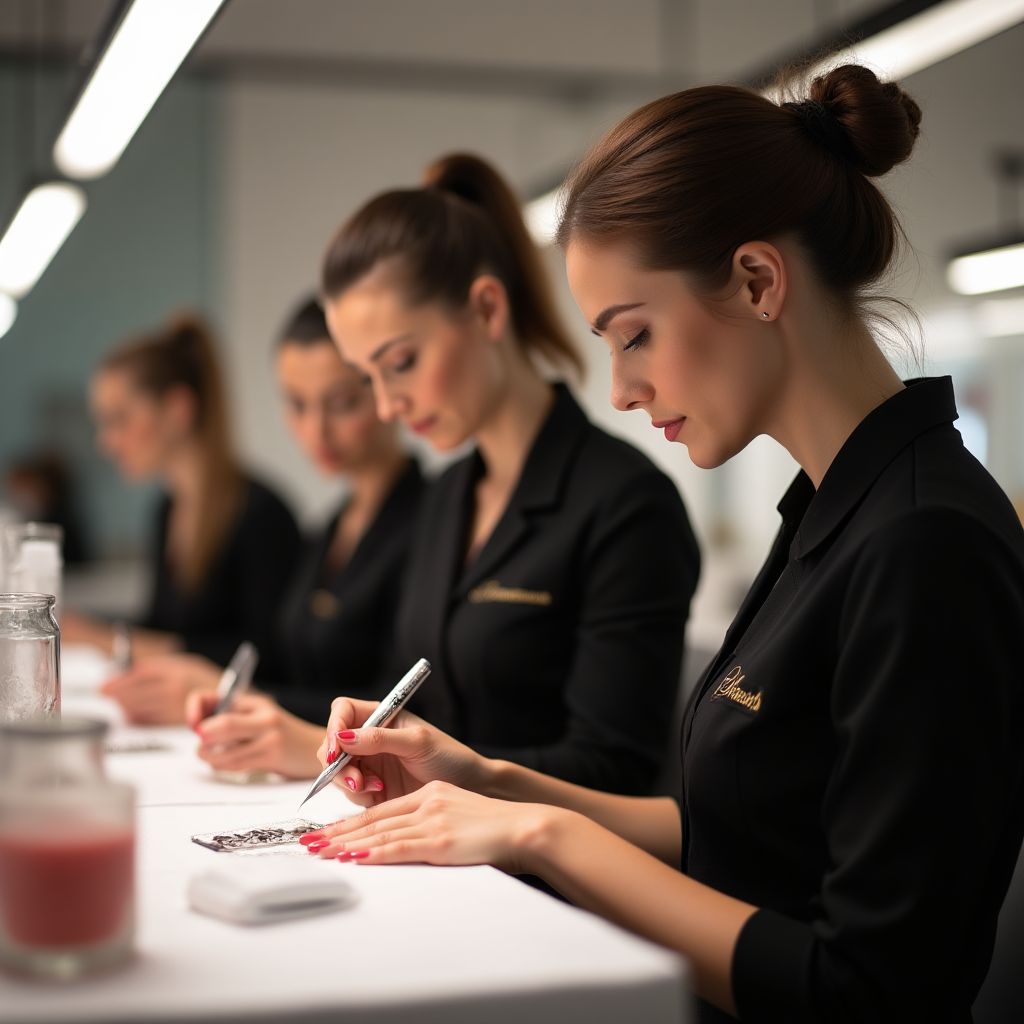 Professional nail technician team in modern salon